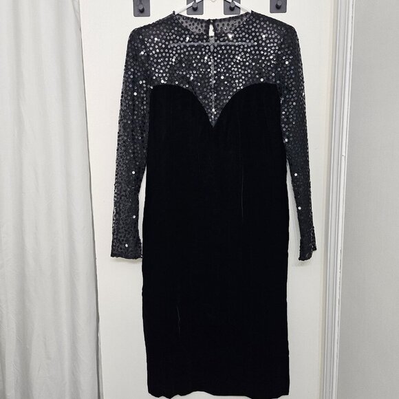 Vintage Christian Dior Robes du Soir Embellished Velvet Evening Black Dress Sz 6 - Picture 1 of 14